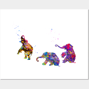 Three Baby Elephants Playing Posters and Art